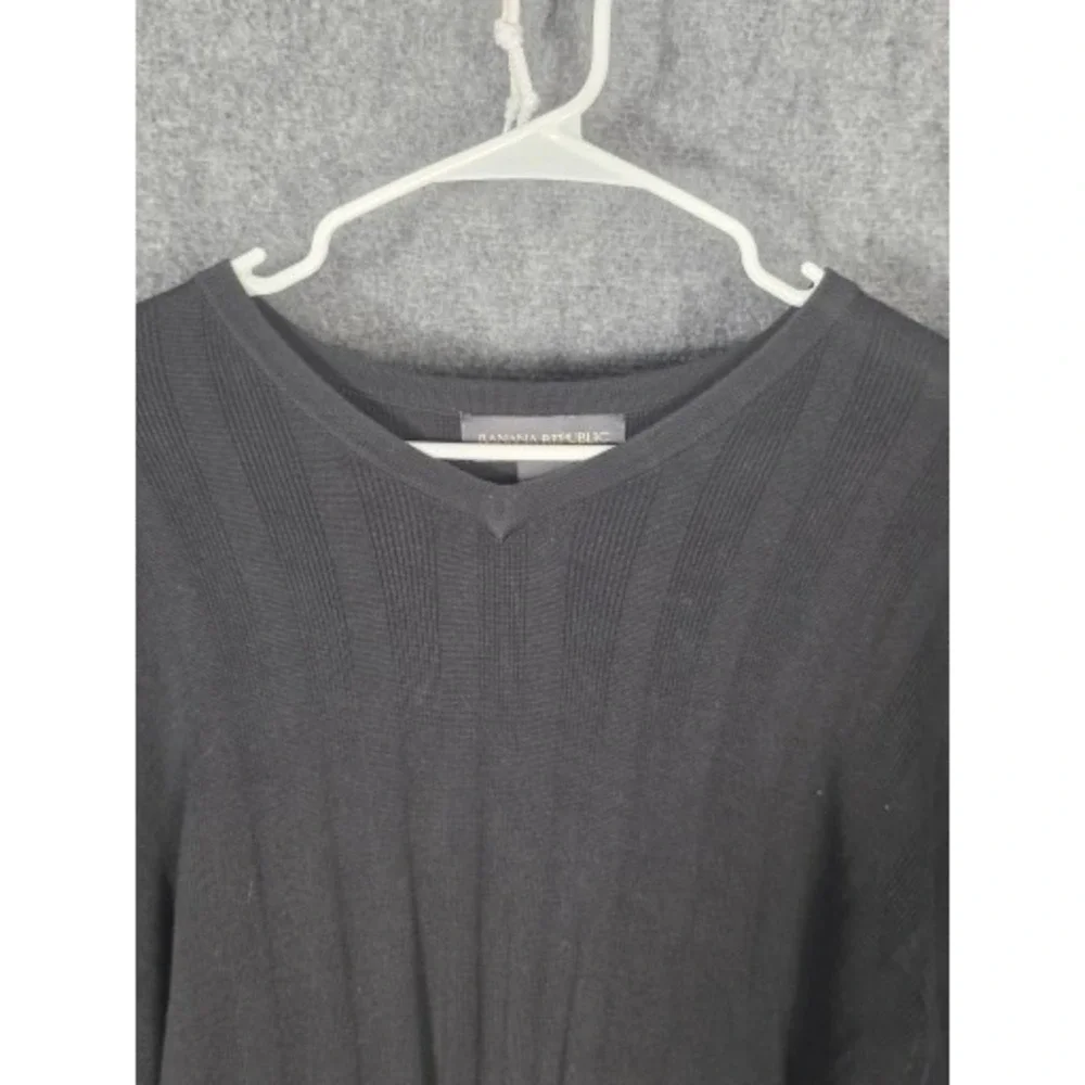 VTG Banana Republic Black V Neck Ribbed Long Sleeve Sweater Mens XXL Cotton Work